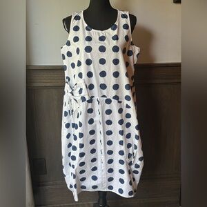 Tulip White and Navy Polka Dot Dress medium Euc